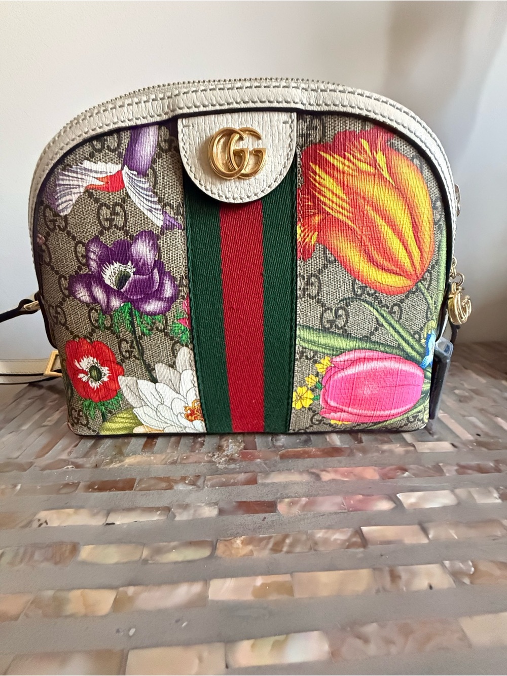 GG Supreme Monogram Flora Web GG Small Ophidia Dome Shoulder Bag